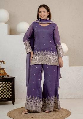 Lavender Embroidery Silk Kurta Set
