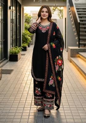 Black Embroidery Georgette Kurta Set