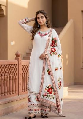 White Embroidery Georgette Kurta Set