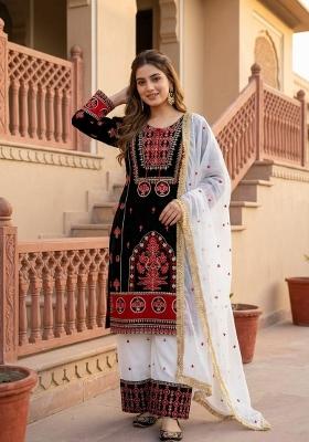 Black Embroidery Silk Kurta Set