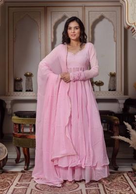 Pink Embroidery Georgette Anarkali Set