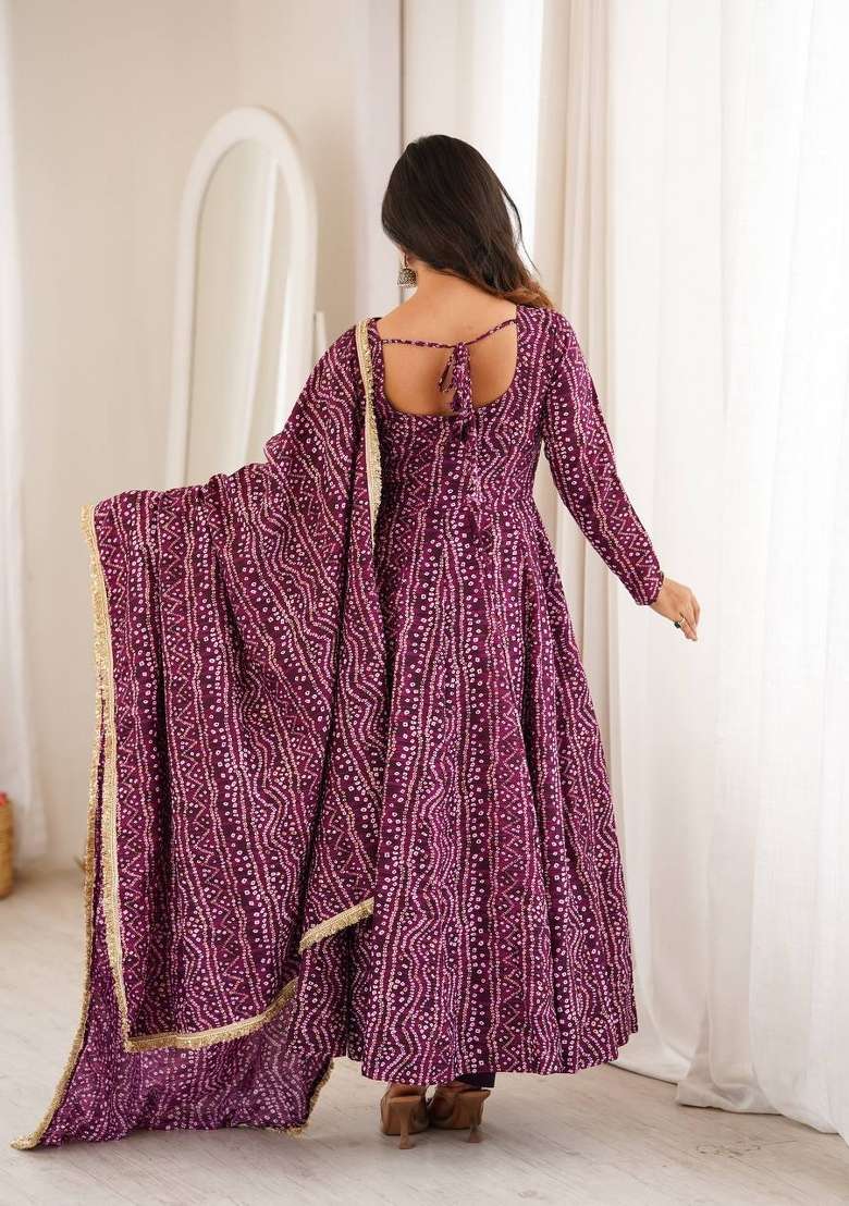 Wine Embroidery Rayon Kurta Set - Indya