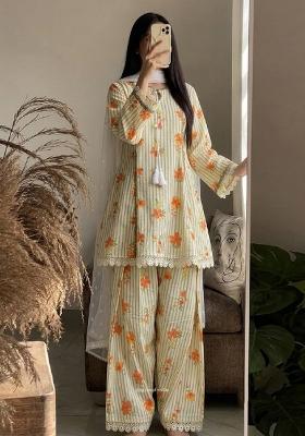 Yellow Printed Crepe Kurta Set