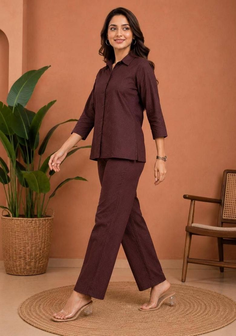 Brown Plain Silk Kurta Set - Indya