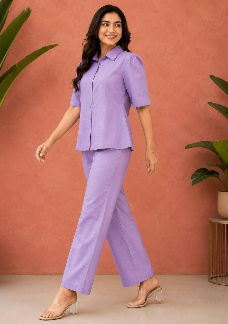 Lavender Plain Silk Kurta Set - Indya