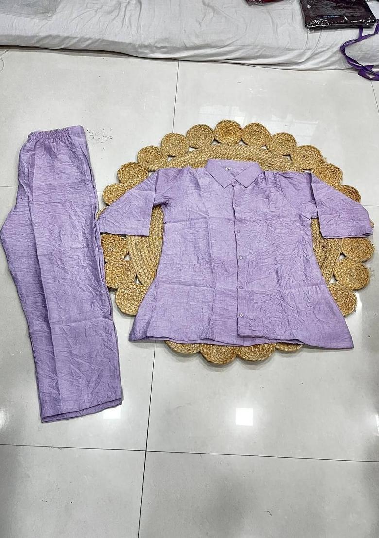 Lavender Plain Silk Kurta Set - Indya