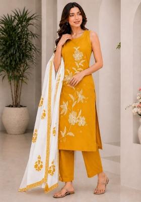 Yellow Embroidery Rayon Kurta Set