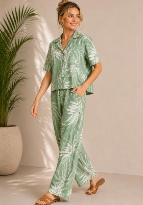 Green Printed Silk Kurta Set