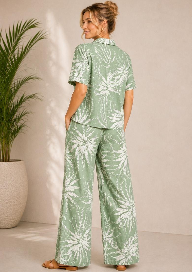 Green Printed Silk Kurta Set - Indya
