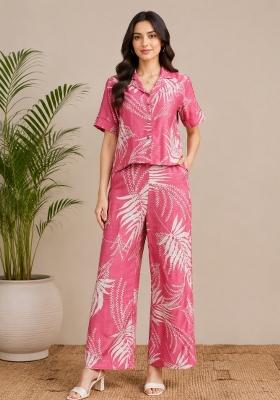 Pink Printed Silk Kurta Set