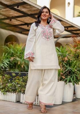 White Embroidery Cotton Kurta Set