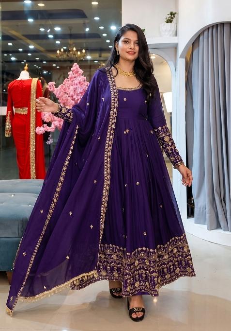 Dark Royal Blue Embroidery Silk Kurta Set