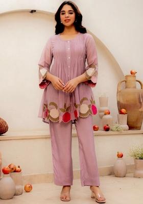 Pink Embroidery Cotton Kurta Set