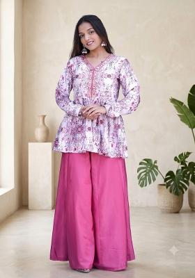 Pink Printed Silk Kurta Set