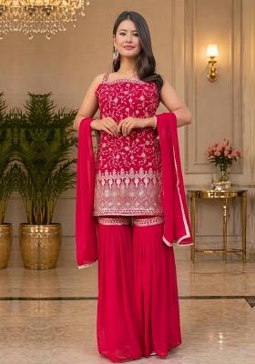 Pink Sequin Work Georgette Kurta Set