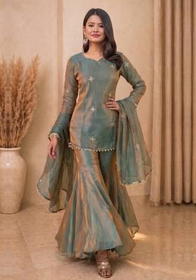 Sea Green Sequin Work Silk Kurta Set