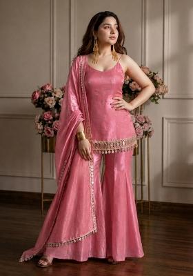 Pink Sequin Work Silk Kurta Set