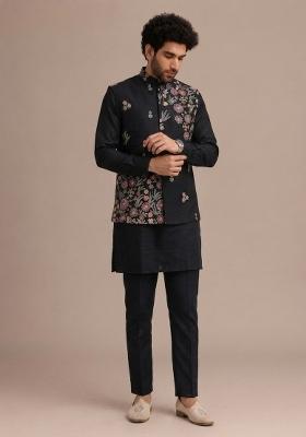 Black Sequin Work Silk Kurta Set