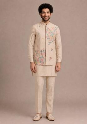 Cream Sequin Work Silk Kurta Set