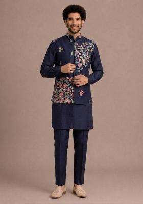 Blue Sequin Work Silk Kurta Set