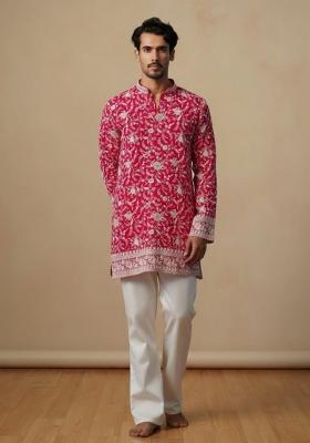 Pink Sequin Work Silk Kurta Set