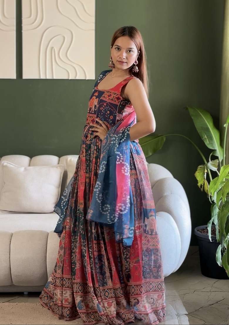 Multi Printed Organza Gown - Indya