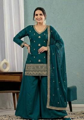 Green Embroidered Silk Sharara Set