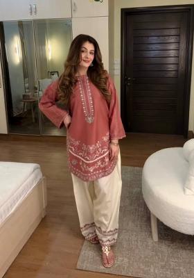 Red Embroidered Silk Sharara Set