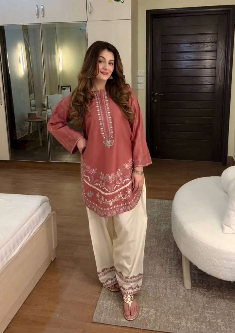 Red Embroidered Silk Sharara Set - Indya