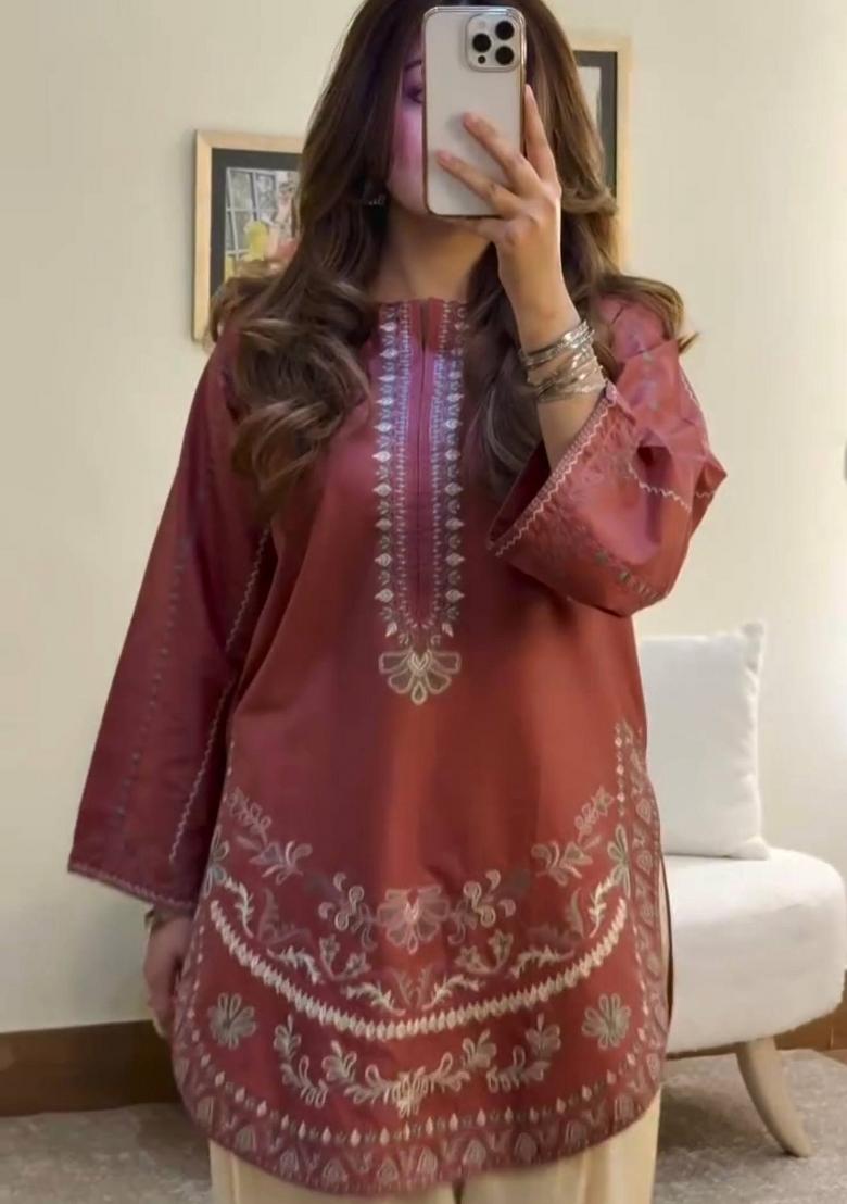 Red Embroidered Silk Sharara Set - Indya