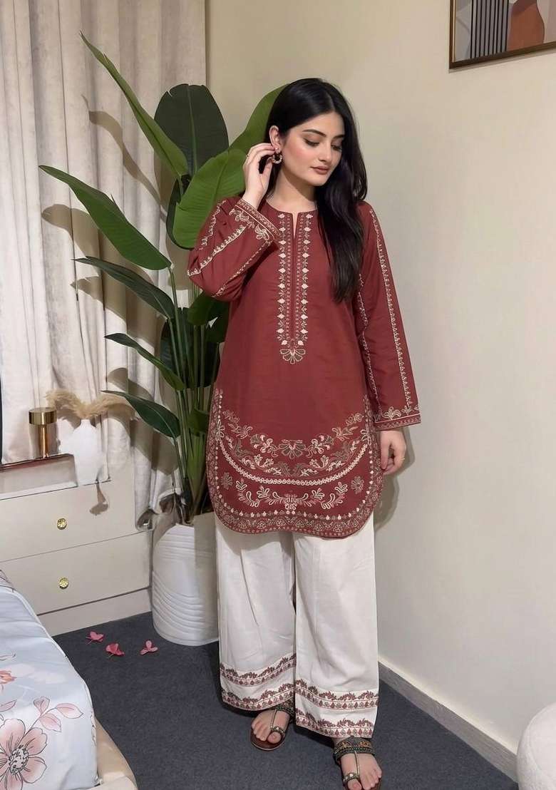 Red Embroidered Silk Sharara Set - Indya