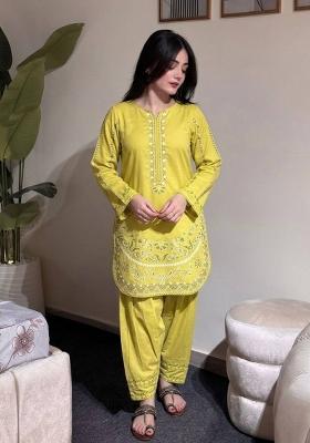 Yellow Embroidered Silk Sharara Set