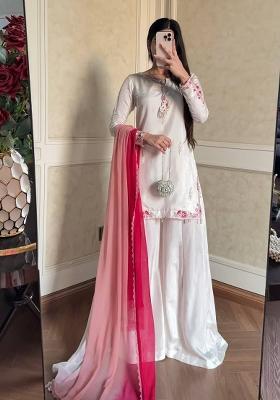 White Embroidered Crepe Sharara Set