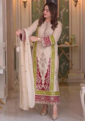 Cream Embroidered Silk Palazzo Set
