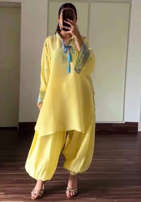 Yellow Embroidered Crepe Sharara Set