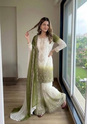 Green Embroidered Georgette Sharara Set