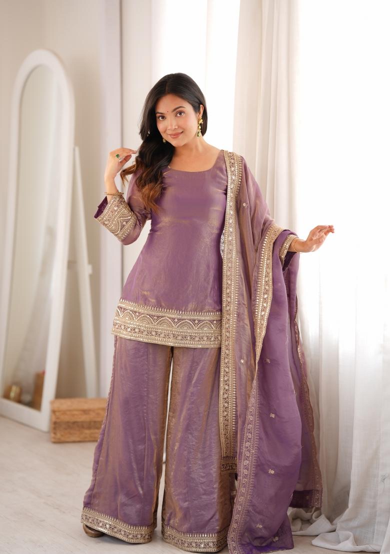 Dusty Pink Embroidery Silk Kurta Set - Indya