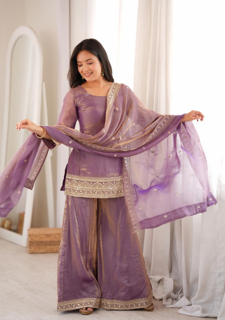 Dusty Pink Embroidery Silk Kurta Set - Indya