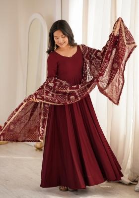 Maroon Embroidery Silk Anarkali Set