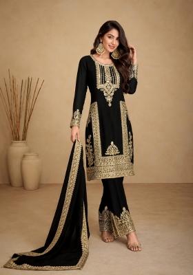 Black Embroidery Chinon Kurta Set