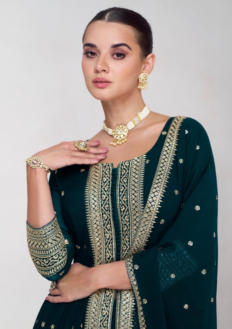 Rama Embroidery Georgette Kurta Set - Indya