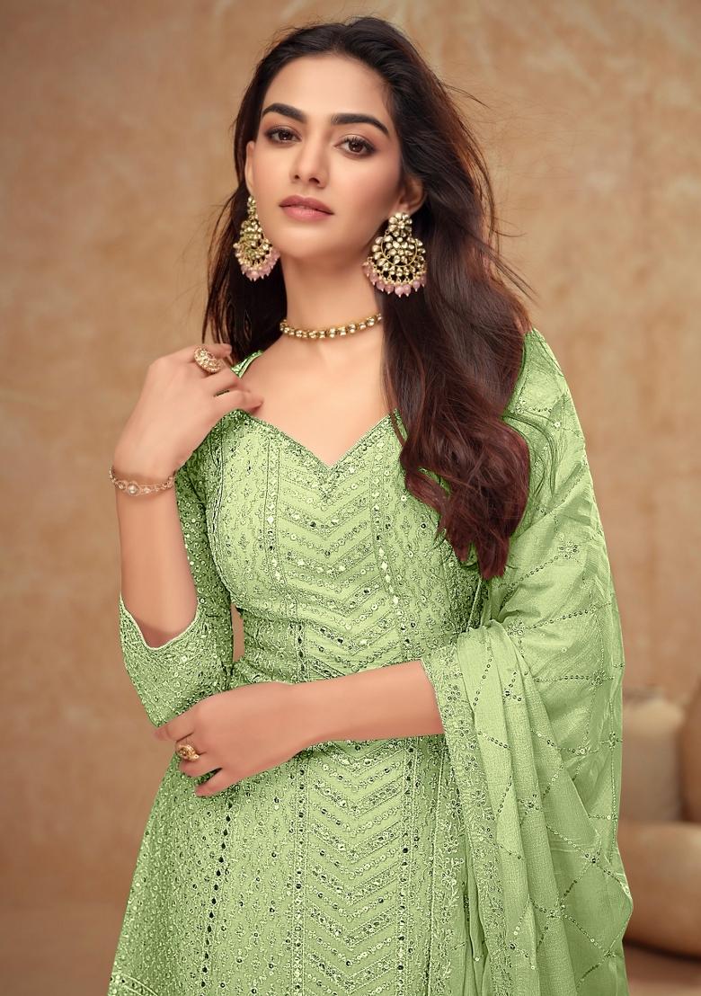Pista Embroidery Chinon Palazzo Set - Indya