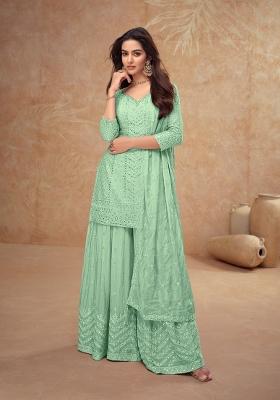 Green Embroidery Chinon Palazzo Set