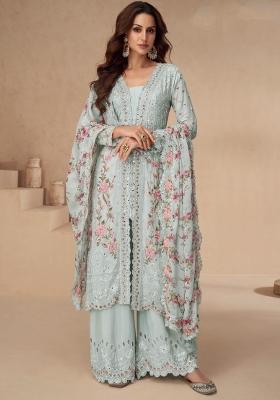 Light Mint Embroidery Chinon Palazzo Set