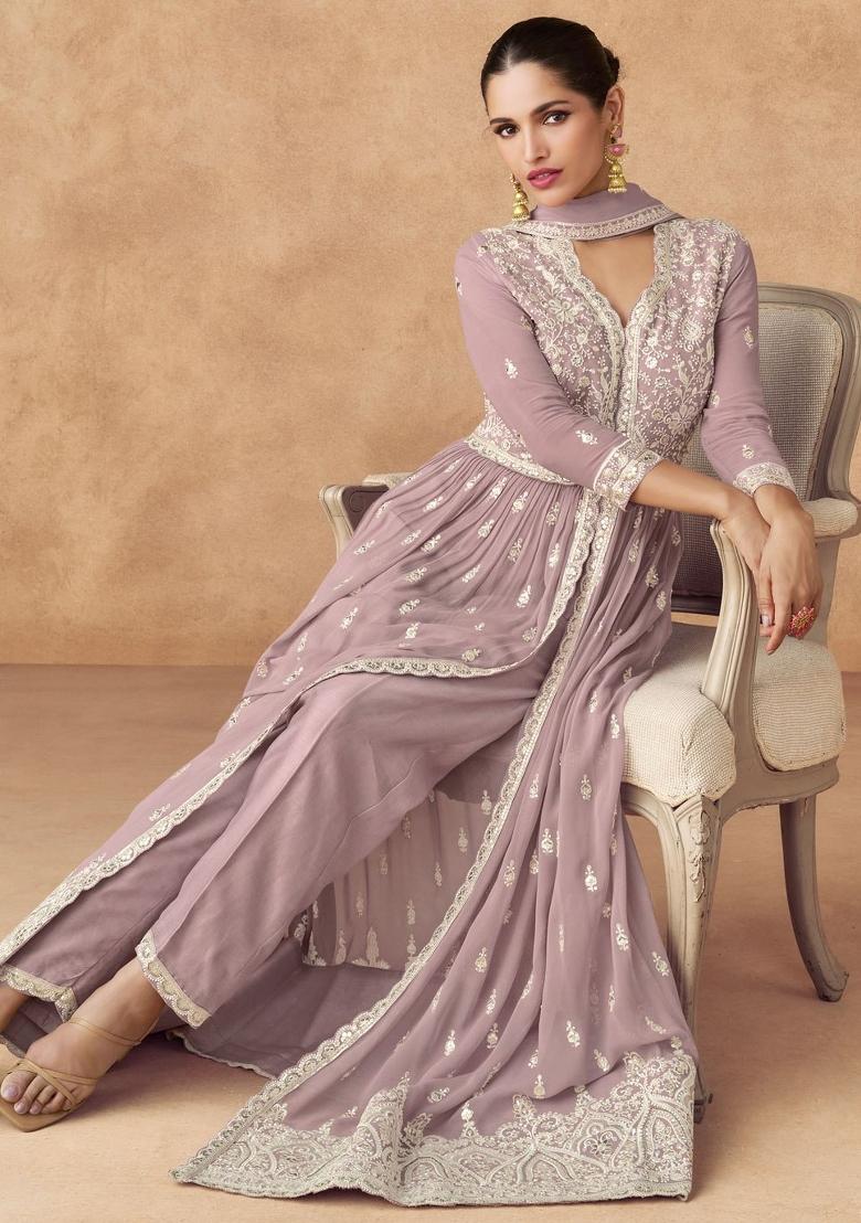 Black Embroidery Chinon Palazzo Set - Indya