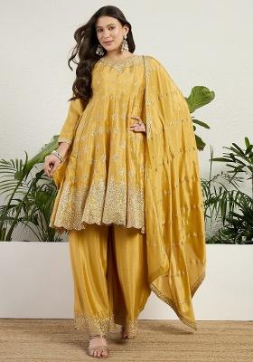 Yellow Embroidery Chinon Palazzo Set