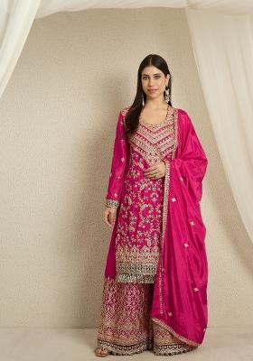 Pink Embroidery Chinon Palazzo Set