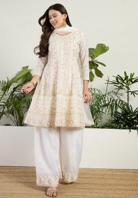 White Embroidery Chinon Palazzo Set