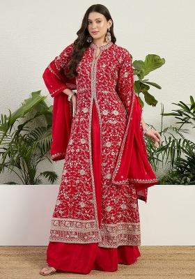 Cream Embroidery Chinon Palazzo Set