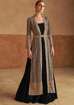 Black Embroidery Georgette Gown With Dupatta